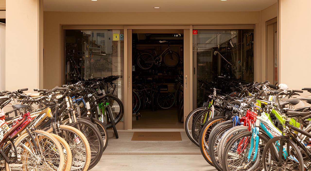 Bicicletas alinhadas à entrada da loja da Manuel's Velocidade & Mais em Tondela, num dia claro